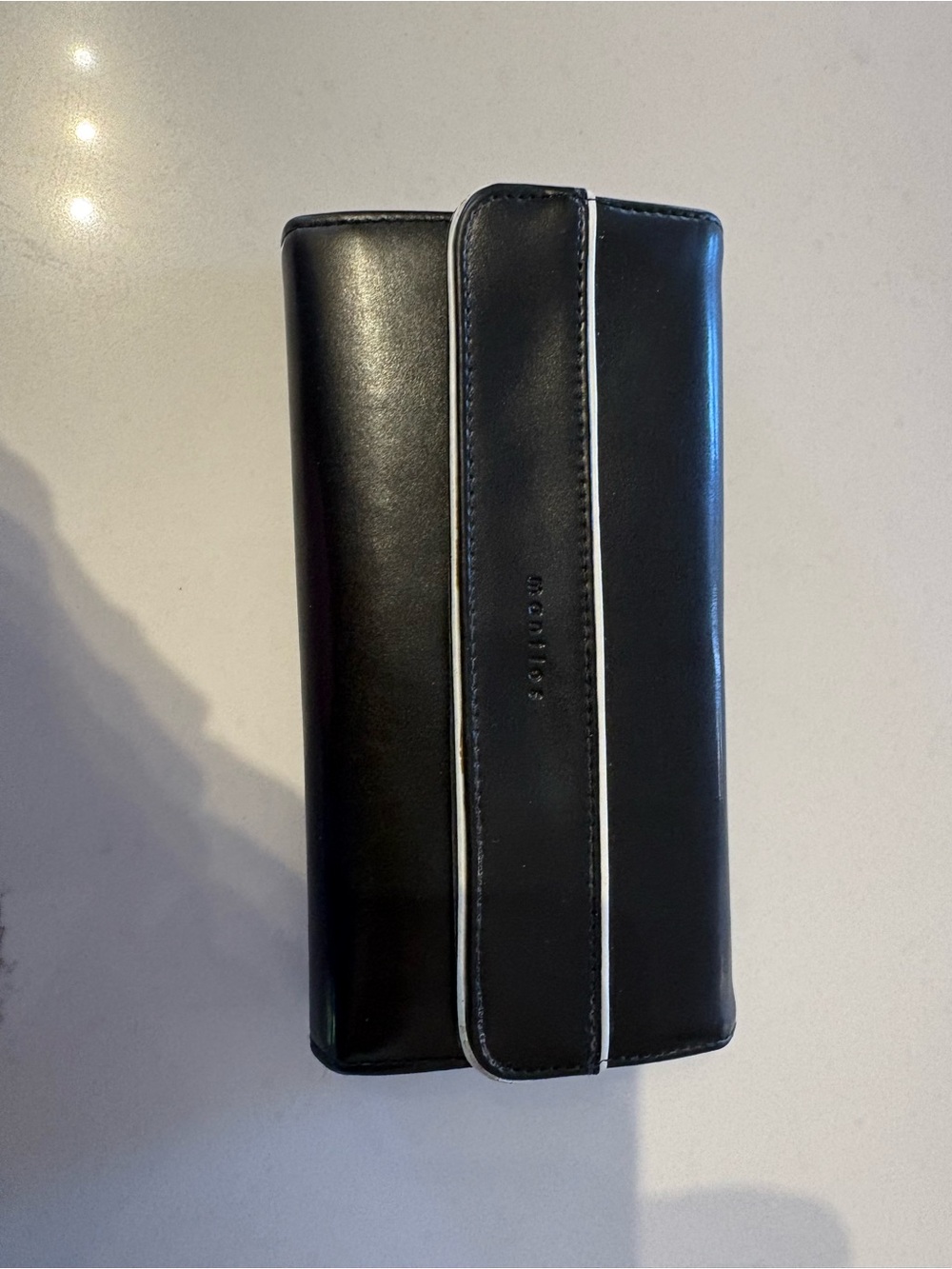 Sleek Black Wallet with White Trim - Unbranded